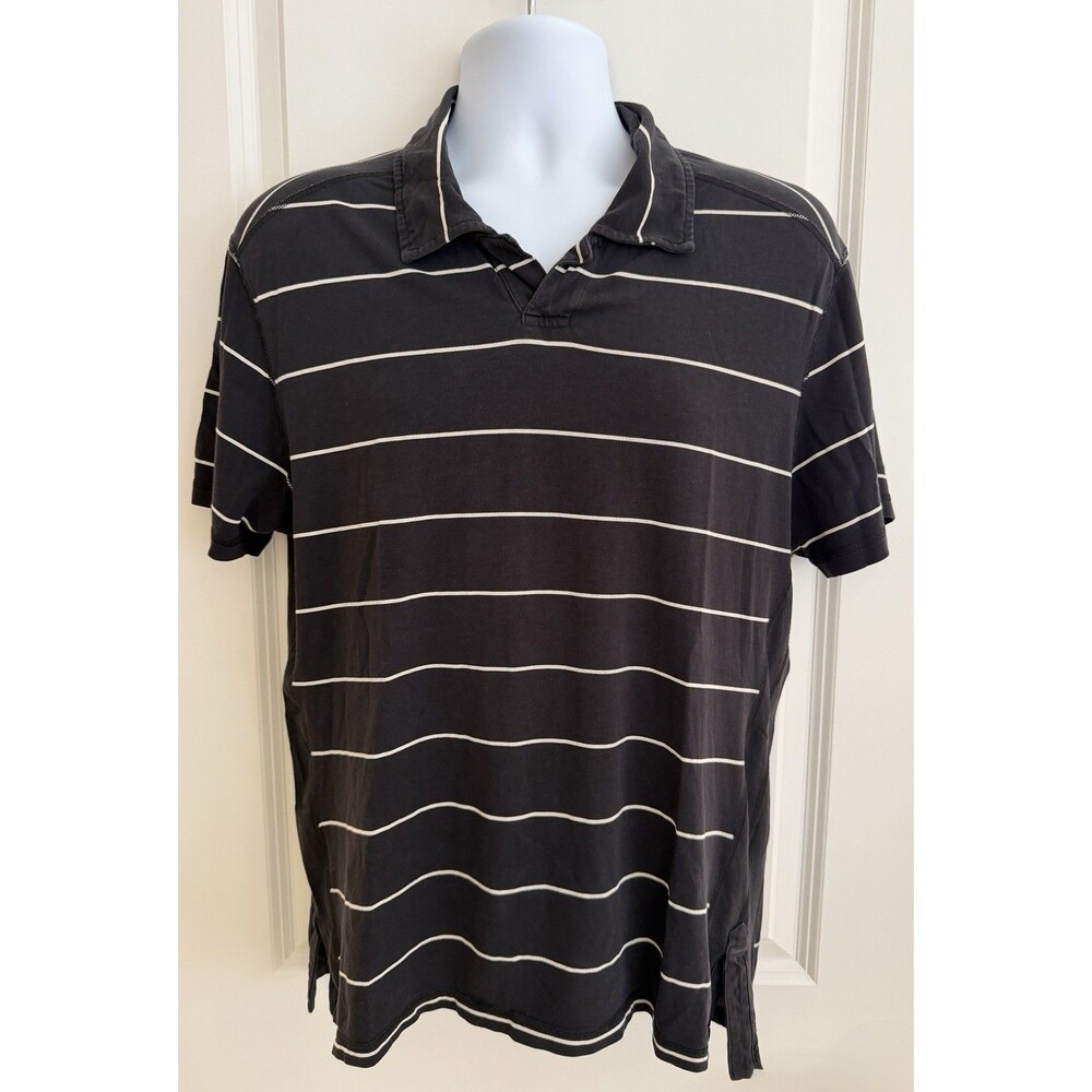 Lululemon Men's Black/White Stripped Short Sleeve Polo, Large, GUC